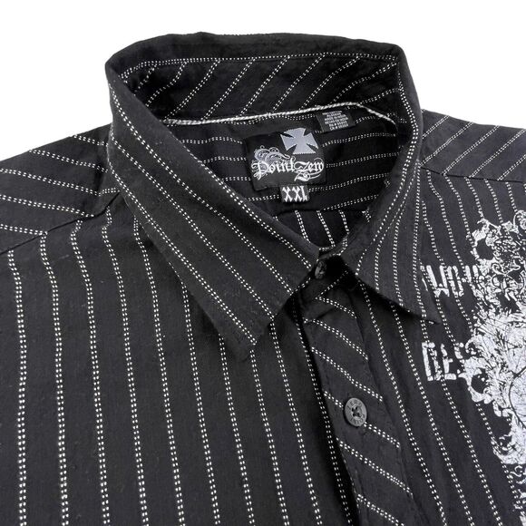 Point Zero Guitar Skull Shirt Mens XXL Short Sleeve Pinstripe Rock Music Band - Picture 4 of 10